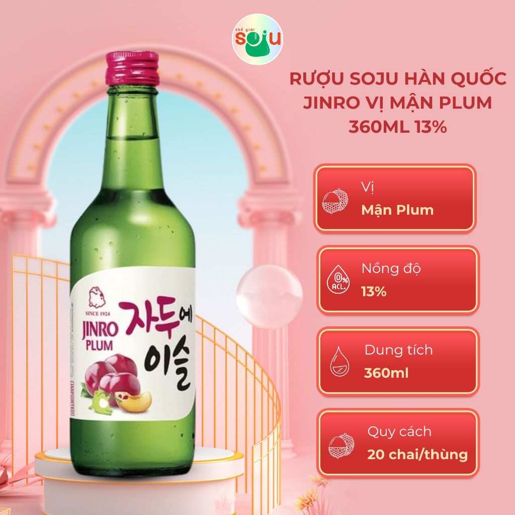 Rượu Soju Hàn Quốc Jinro vị Mận Plum 360ml 13%