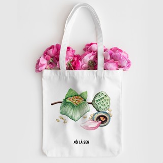 Túi vải Canvas iCase kiểu dáng túi đứng kích thước 33x38cm in hình BST món ăn quê hương
