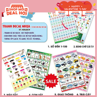 Bộ 6 Tranh Dán Tường Cho Bé từ 1-6Tuổi (decal nhựa có keo sẳn) Giúp bé phát triển tư duy tư duy