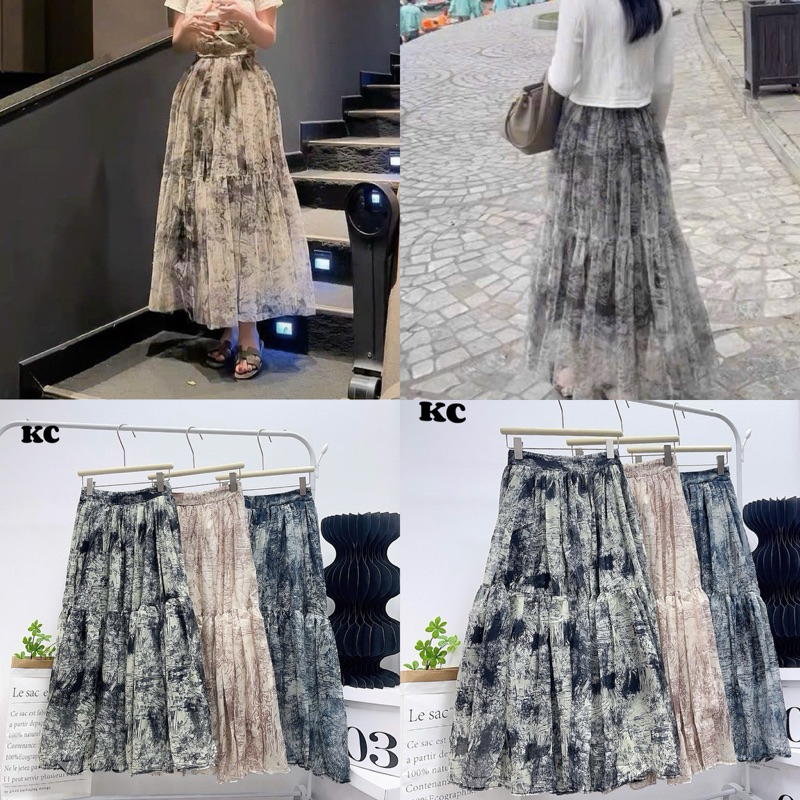 Chân váy maxxi dáng xoè tiểu thư, Chân váy dáng dài hoạ tiết CV1901 - NhiNhi Shop