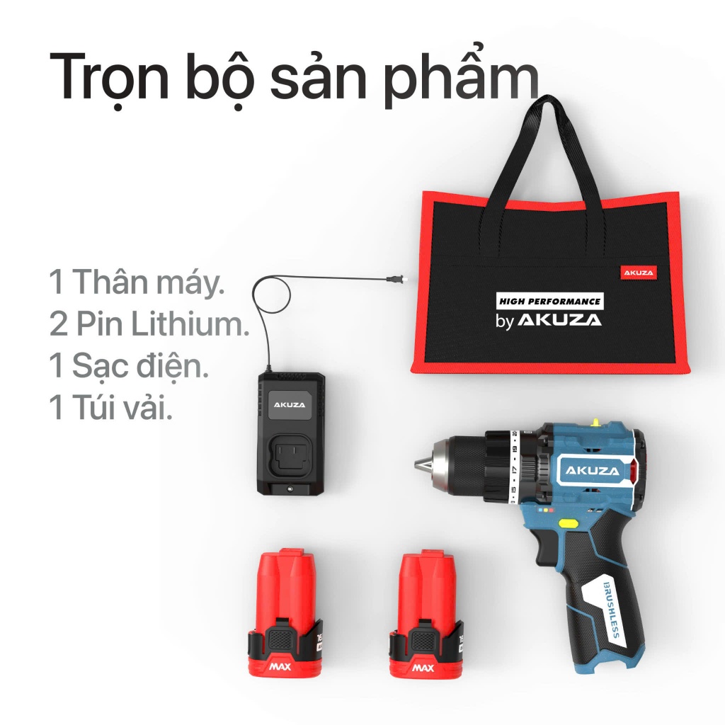 [BẢO HÀNH 12 THÁNG] Máy Khoan 3 Chức Năng, AKUZA F1-ATCPLUS, Lực Siết 83 Nm,  Đầu 13, Chống Vặn Cổ T