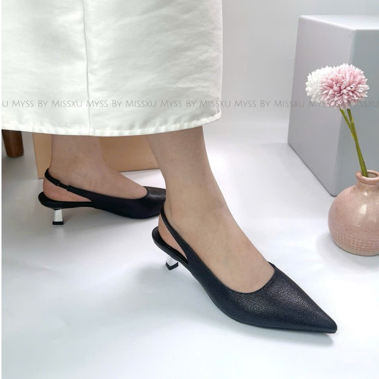 Giày nữ MYSS mũi nhọn sling back gót nhí mạ bạc 5cm cao cấp - CG333