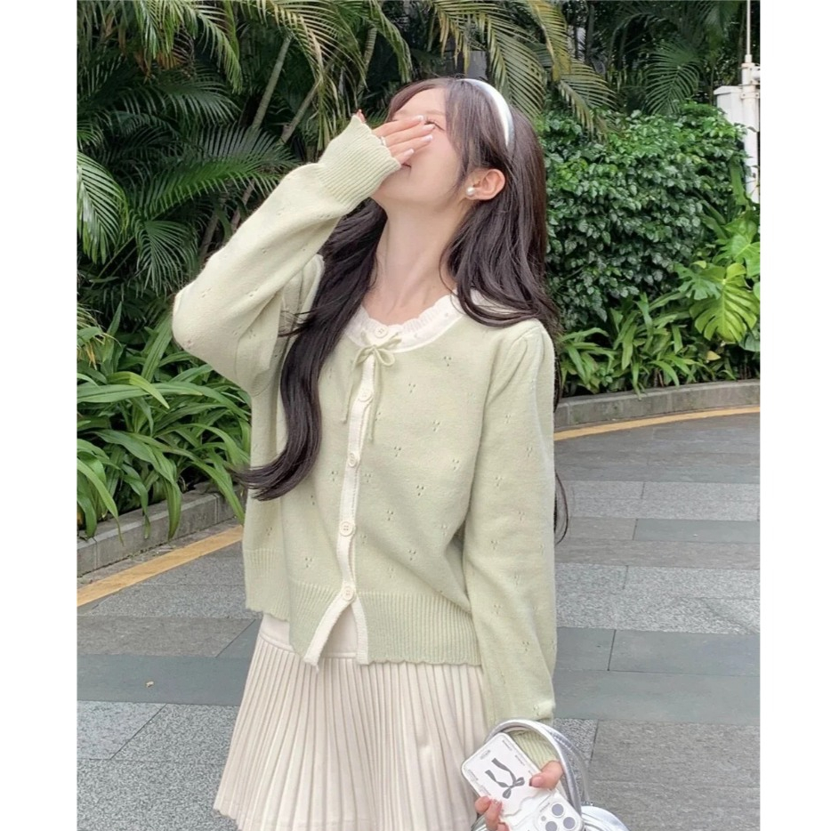 Áo Cadigan Len Nữ, Áo Len Dệt Kim Phối Viền Bèo Cổ 2 Màu Cột Nơ Dáng Vừa Phong Cách Hàn Quốc Dễ Thương Qccc Shopquacam | BigBuy360 - bigbuy360.vn