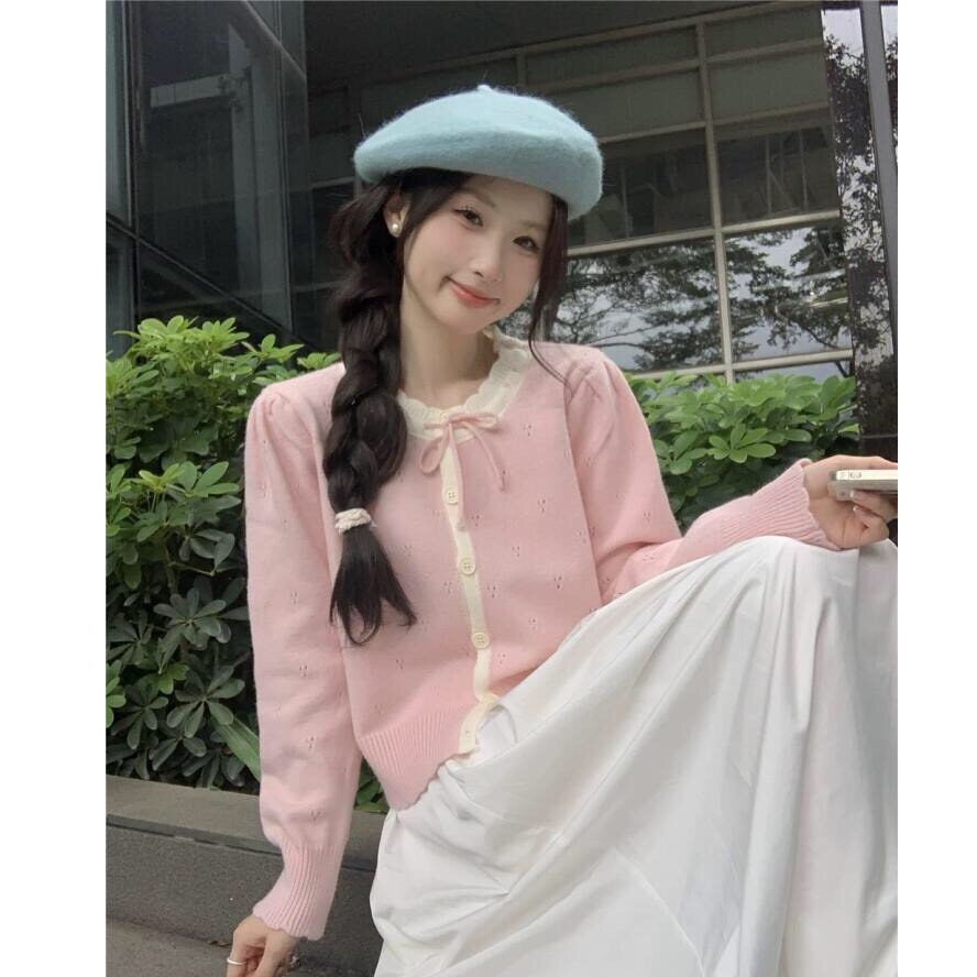 Áo Cadigan Len Nữ, Áo Len Dệt Kim Phối Viền Bèo Cổ 2 Màu Cột Nơ Dáng Vừa Phong Cách Hàn Quốc Dễ Thương Qccc Shopquacam | BigBuy360 - bigbuy360.vn