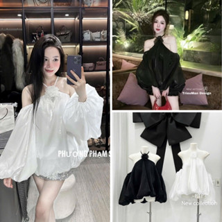 [NEW/ SẴN] Áo tơ cổ yếm tay bồng sang chảnh Áo điệu dự tiệc đi chơi đi du lịch