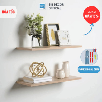 [Hỏa Tốc] Kệ Gỗ Treo Tường Dài 20cm Đến 50cm, Trang Trí Decor Phòng Khách Màu Gỗ Sồi 719 SIB Decor