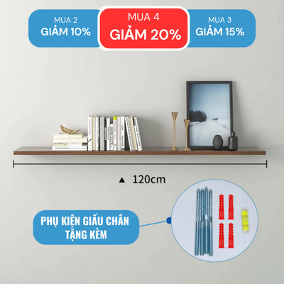 [Mua 2 giảm 10%] Kệ Thanh Ngang Dài 120cm Rộng 20cm, Gỗ Dày 17mm SIB Decor KT003