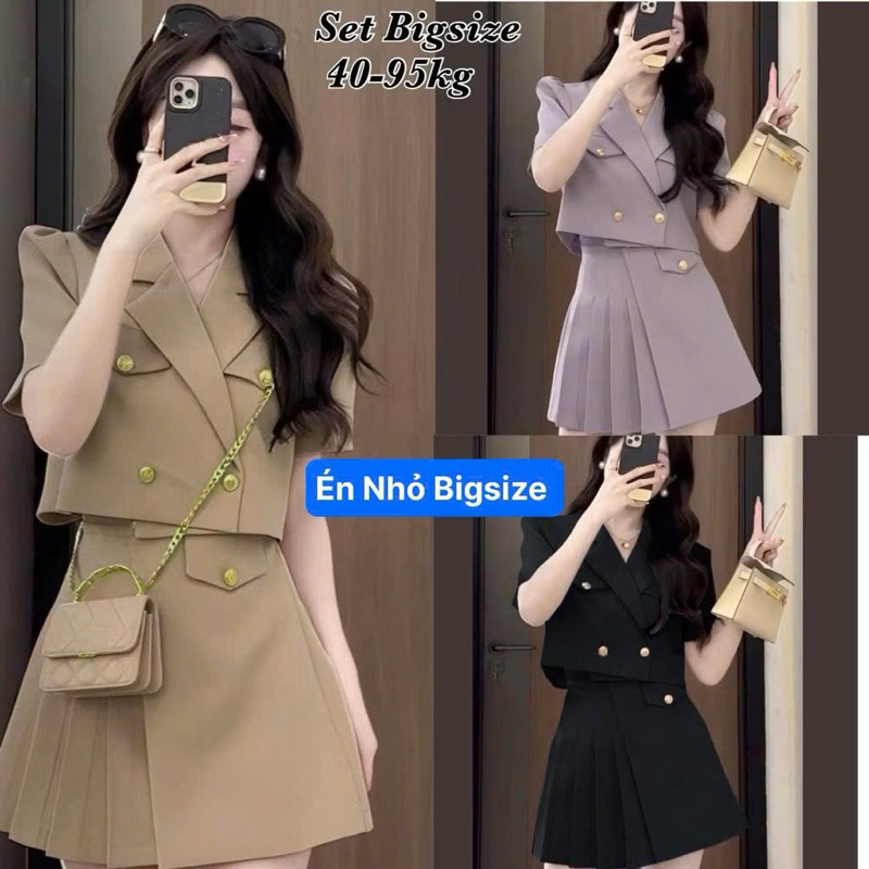 Thời Trang Bigsize - Set Áo Cột Dây Và Chân Váy Xếp Ly Bigsize Xinh Đẹp Dự Tiệc Giá Rẻ đủ size 40-95
