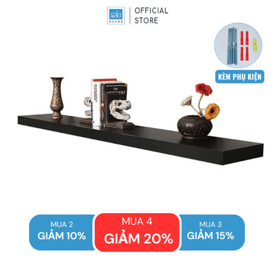 [Mua 2 giảm 10%] Kệ Thanh Ngang Rộng 20cm, Gỗ Dày 25mm Treo Tường Màu Đen SIB Decor KT005
