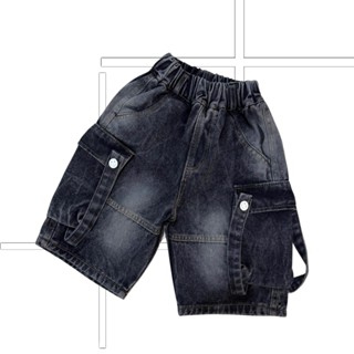 (12-40kg) Quần jean ngỗ lửng bé trai, túi hộp màu đen khói (mã HD60)