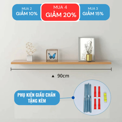 [Mua 3 giảm 15%] Kệ Thanh Ngang Dài 90 cm Rộng 15cm, Gỗ Dày 17mm SIB Decor, Dễ Dàng Lắp Đặt KT001