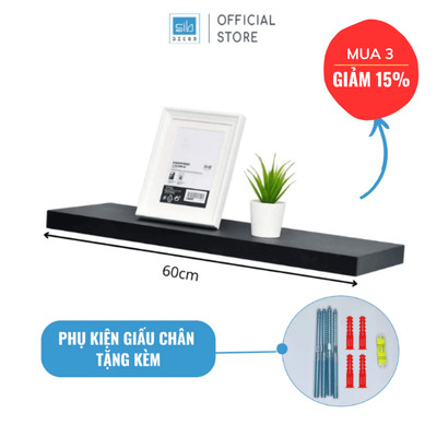 [Mua 3 giảm 15%] Kệ Thanh Ngang Dài 60cm Rộng 20cm, Dày 25mm SIB Decor, Dễ Dàng Lắp Đặt KT005