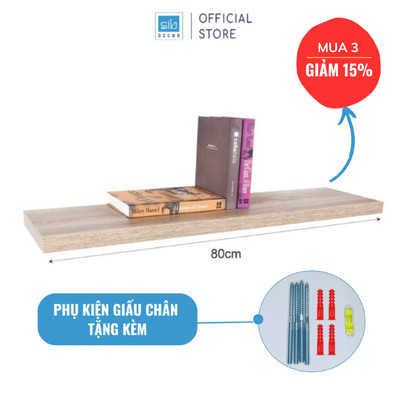 [Mua 2 giảm 10%] Kệ Thanh Ngang Dài 80cm Rộng 20cm, Dày 25mm SIB Decor, Dễ Dàng Lắp Đặt KT005