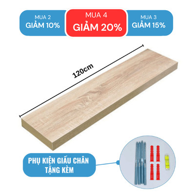 [Mua 2 giảm 10%]  Kệ Gỗ Treo Tường Thanh Ngang Dài 120cm, Rộng 20cm Và Dày 25mm SIB Decor KT005