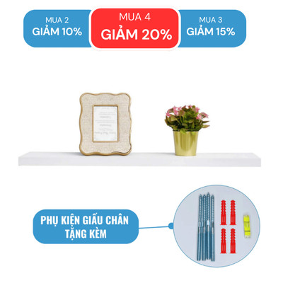 [Mua 2 giảm 10%] Kệ Treo Tường Rộng 20cm, Dày 25mm Màu Trắng SIB Decor Chiều Dài 60/80cm KT005