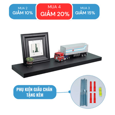 [Mua 3 giảm 15%] Kệ Treo Tường Rộng 20cm, Dày 25mm Màu Đen SIB Decor Chiều Dài 60/80cm KT005