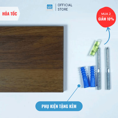[Hỏa Tốc] Kệ Gỗ Treo Tường Dài 20cm Đến 50cm Trang Trí Decor Màu Walnut 526 SIB Decor, Kèm Phụ Kiện