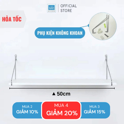 [Hỏa tốc] Kệ Treo Không Khoan Tường Dài 50cm Rộng 15cm, Gỗ Dày 17mm SIB Decor KT02
