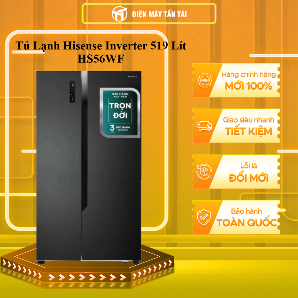 Tủ Lạnh Hisense Inverter 519 Lít HS56WF - Side by Side, Đen, Dung Tích Lớn