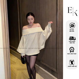 Áo trễ vai chấm bi Minnie tay dài dày dặn phong cách tiểu thư sang trọng Top Women - ENKA VIETNAM