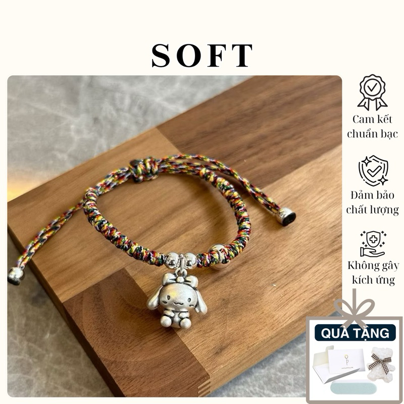[Có Sẵn] Lắc Tay Đan Vải Charm Thỏ Bạc S999 - SOFT