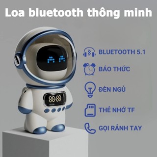 Loa bluetooth thông minh AI phi hành gia, loa nghe nhạc có đồng hồ báo thức đèn ngủ độc đáo FM