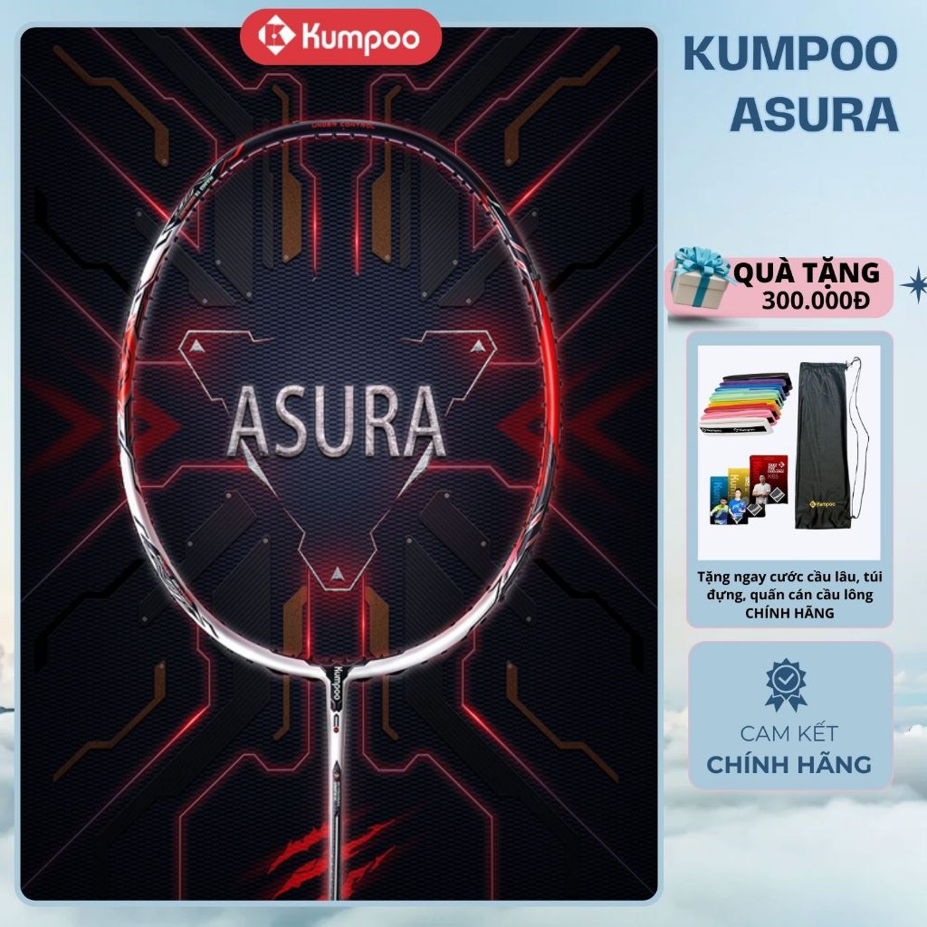[CHÍNH HÃNG-BẢO HÀNH] Kumpoo Asura, Asura II Căng Sẵn 11kg, Tặng Kèm Cước, Quấn Cán, Túi Đựng Vợt, C