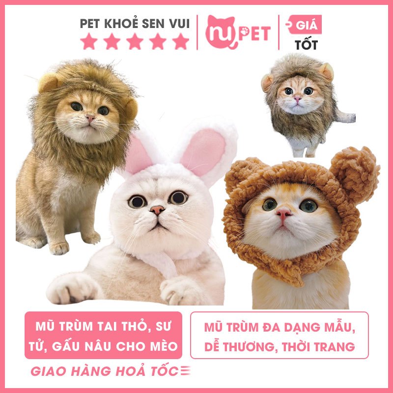 Mũ cho chó mèo Nupet Siêu ngầu, thời trang - Mũ trùm đầu bờm sư tử, tai thỏ, tai gấu ngộ nghĩnh