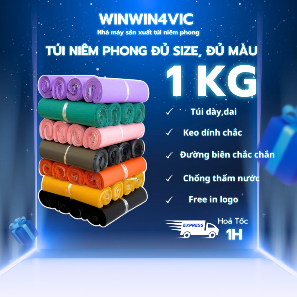 [1Kg] Túi Đóng Hàng Niêm Phong Đủ Màu,Đủ Size, Túi Gói Hàng Niêm Phong 3 Lớp WinWin4Vic | In Logo Miễn Phí