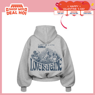 Áo Hoodie Zip Form Boxy Local Brand Outset Studio, chất vải nỉ lông cáo 420GSM In Hình Graphic Love Is Game Màu Xám Tiêu