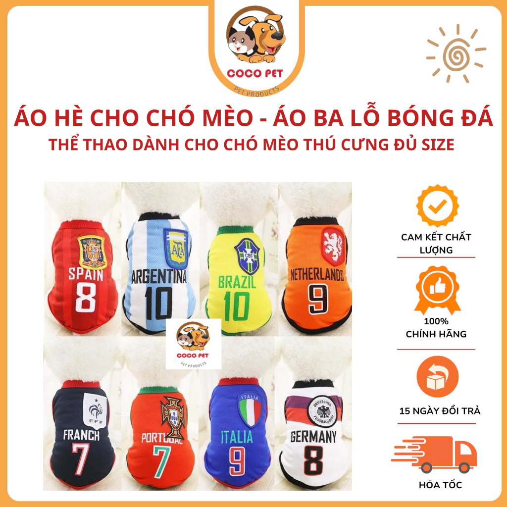 Áo Hè Cho Chó Mèo - Áo Ba Lỗ Bóng Đá Thể Thao Dành Cho Chó Mèo Thú Cưng Đủ Size
