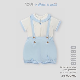 Nous Baby Bộ quần yếm kèm áo màu xanh thêu họa tiết chất liệu petit mềm mịn cho bé từ 7.5-15kg BST T2