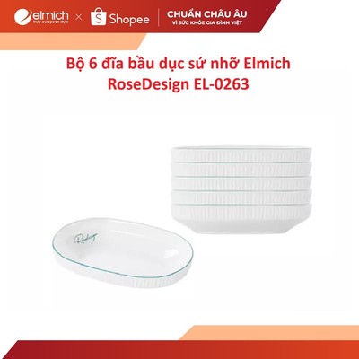 Bộ 6 đĩa bầu dục sứ nhỡ Elmich RoseDesign EL-0263