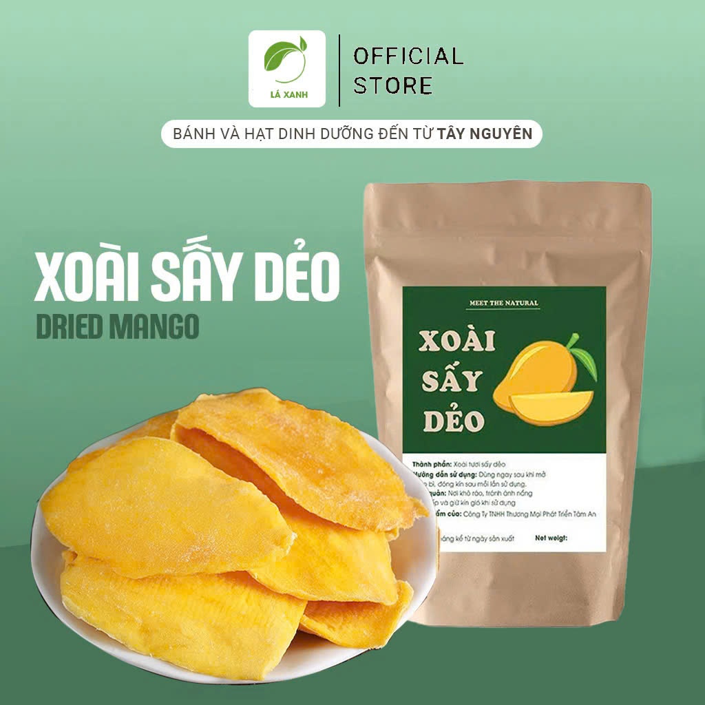 Xoài sấy dẻo Nhà Lá túi 500g, Xoài sấy nguyên miếng, chua ngọt tự nhiên, không xơ, hàng xuất khẩu