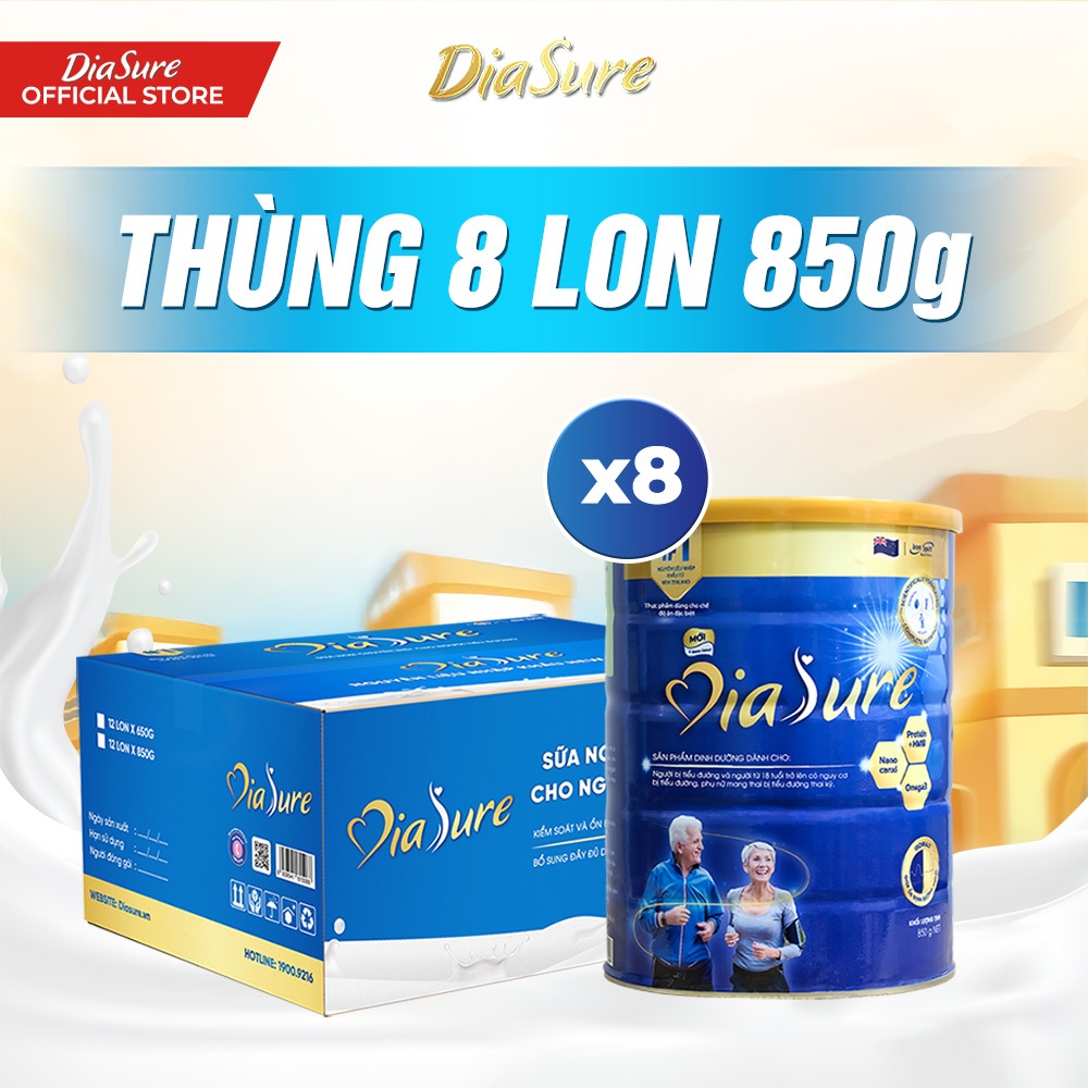Thùng (8 LON 850G) Thực Phẩm Chuyên Biệt DiaSure (Nano Canxi, Omega369, Protein HMB,..)
