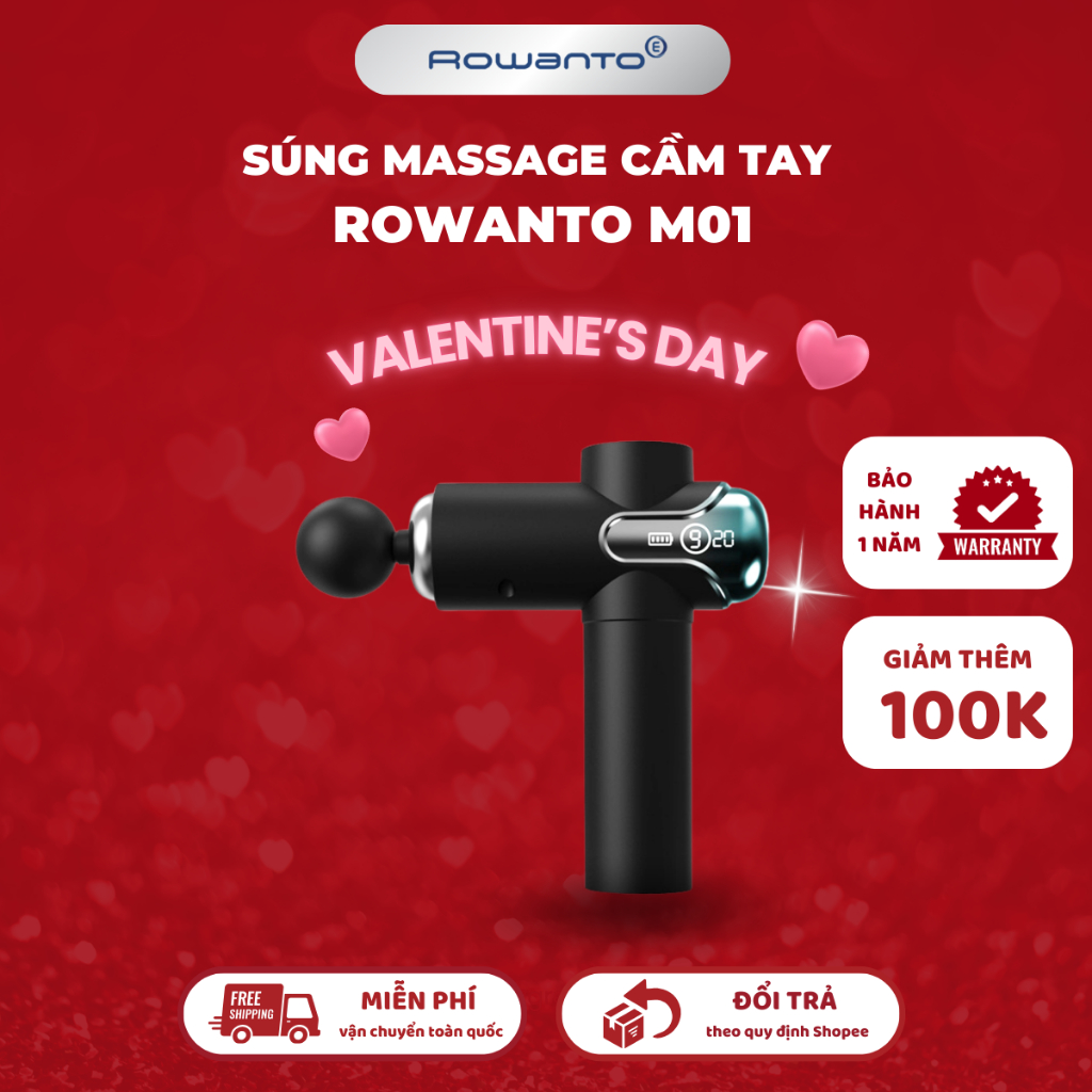 Máy massage cầm tay chính hãng Rowanto M02 9 chế độ massage chuyên sâu tốc độsiêu mạnh 4000 lần/Phút
