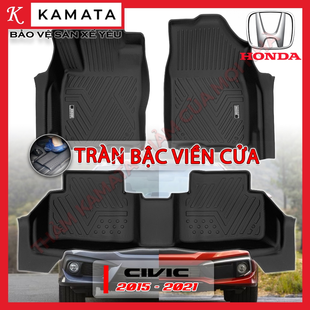 Thảm ô tô lót sàn Honda Civic gen 10 2015 - 2021 đúc nguyên khối TPV (3 tấm/Bộ) KAMATA