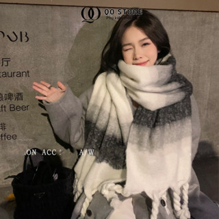  Khăn Len Khăn Quàng Cổ Dệt Kim Hàn Quốc Họa Tiết Sọc Trắng Đen Dễ Phối Đồ QO STORE K75 