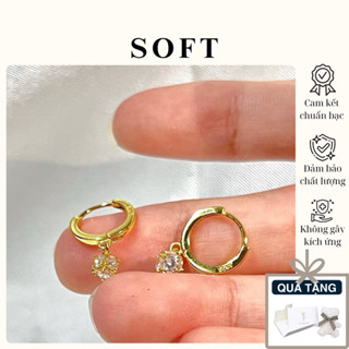 [Có Sẵn] Bông Tai Bạc S925 Mạ Vàng Quả Cầu Đính Đá Sang Trọng-SOFT