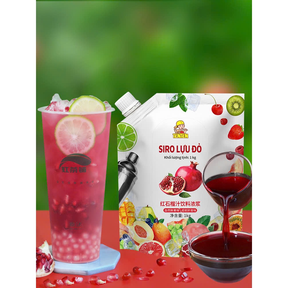 Siro Lựu Đỏ TenTen (1kg) - Đậm Vị, Màu Đẹp - Siro Trái Cây Pha Chế Cao Cấp