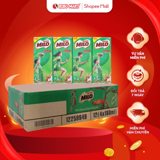 Thùng 48 Hộp Sữa Milo Uống Liền Có Đường Hương Vị Thơm Ngon Tăng Cường Năng Lượng 180ml - Bibomart