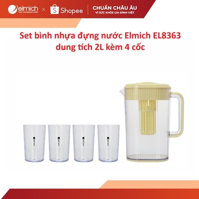 Set bình nhựa đựng nước Elmich EL8363 dung tích 2L kèm 4 cốc