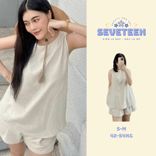 Set Bộ Đồ Nữ Nilen Xẻ Lưng Cúc Bọc Mềm Mại Thoáng Mát, Bộ Đùi Áo Sát Nách Mặc Đi Chơi, Đi Biển Thời Trang - Seventeen