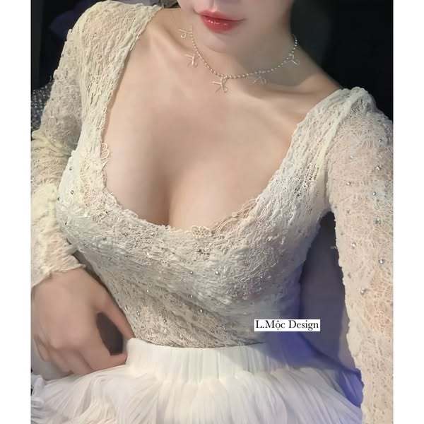 có  bigsize Áo REN LƯỚI HOA CỔ V khoét ÔM SEXY QUYẾN RŨ đính đá full áo hàng đẹp slay blingg