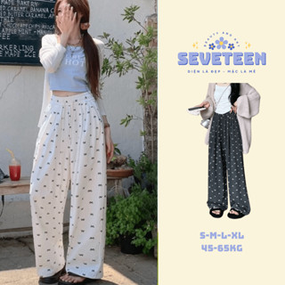 Quần Ống Rộng Dáng Suông Nữ Họa Tiết Nơ Chất Liệu Thun Tăm Lạnh Thoáng Mát - Seventeen