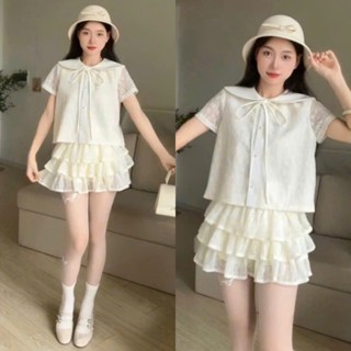 Set Ren Hoa Nhí Áo Dáng Lửng Phối Thô Cổ Sen Cứng Cáp Mix Chân Váy Ren Tầng Tiểu Thư (Ảnh Thật Trải Sàn) Lollaye
