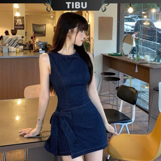 Đầm Jean Tay Cộc Phối Vạt Chéo Nơ TIBU Đầm Body Denim Dáng Ngắn Đi Chơi Dạo Phố Sang Chảnh ((D284))