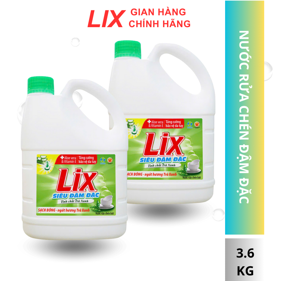 Combo 2 Can Nước Rửa Chén LIX  Siêu Đậm Đặc Trà Xanh 3.6Kg - Lixco Việt Nam