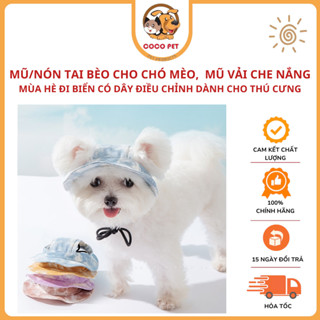 Mũ/Nón Tai Bèo Cho Chó Mèo,  Mũ Vải Che Nắng Mùa Hè Đi Biển Có Dây Điều Chỉnh Dành Cho Thú Cưng