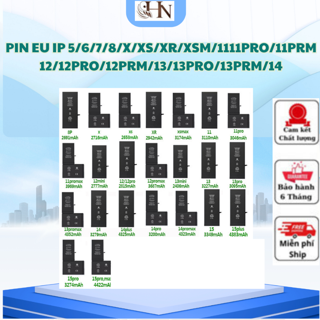 Pin Cho IP 5g/5s/5se/6g/6s/6p/6sp/7g/7p/8/8p/X/XS/XR/XSM/11/11pro/11prm/12/12pr/12prm/13pr/13prm/14
